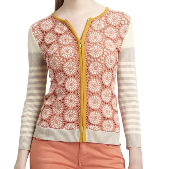 Tory Burch Sweaters - Tory Burch Elaine Crochet Front Full Zip Cardigan
